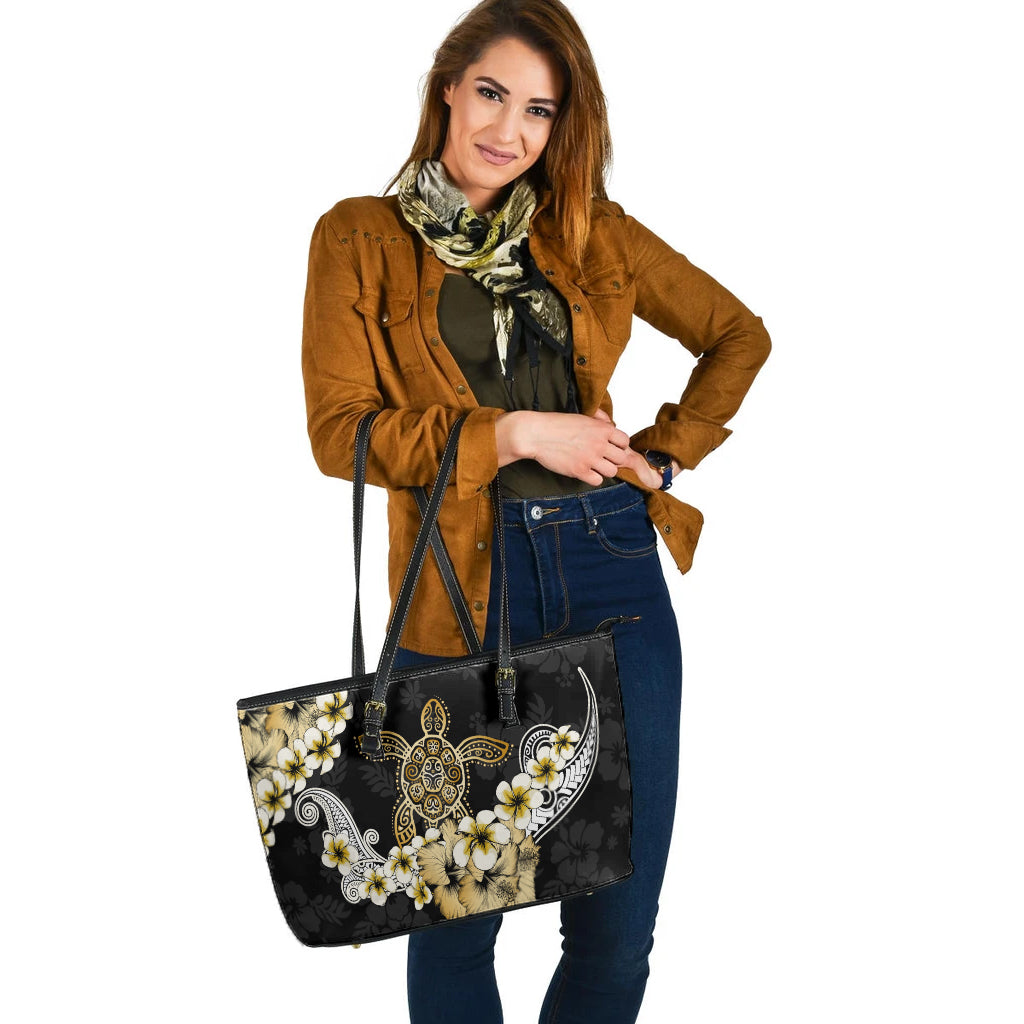 Hawaii Leather Tote Bag Turtle Gold Tropical