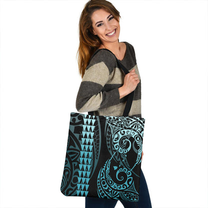 Hawaii Tote Bag Map Kakau Style Turquoise