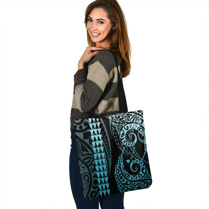 Hawaii Tote Bag Map Kakau Style Turquoise