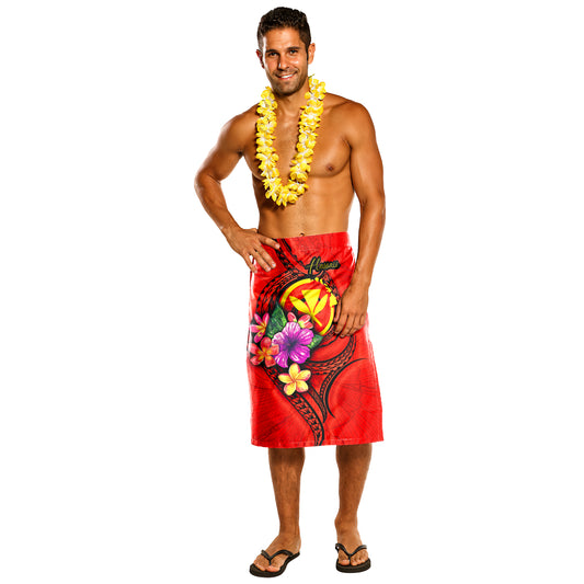 Hawaii Polynesian Lavalava - Floral With Seal Red