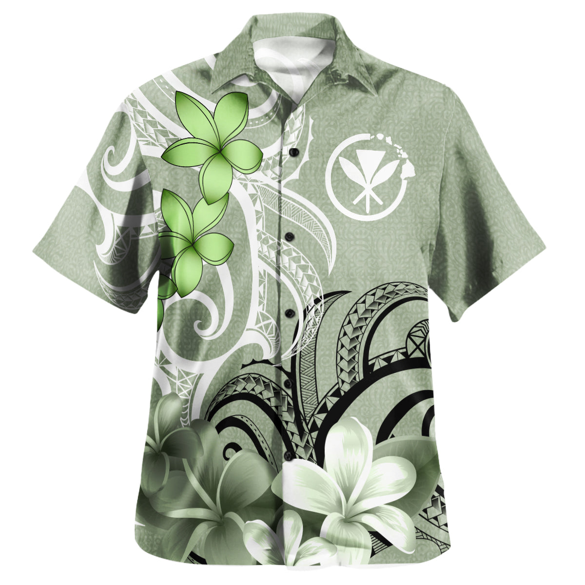 Hawaii Custom Personalised Hawaiian Shirt Polynesian Floral Spirit Sage Green