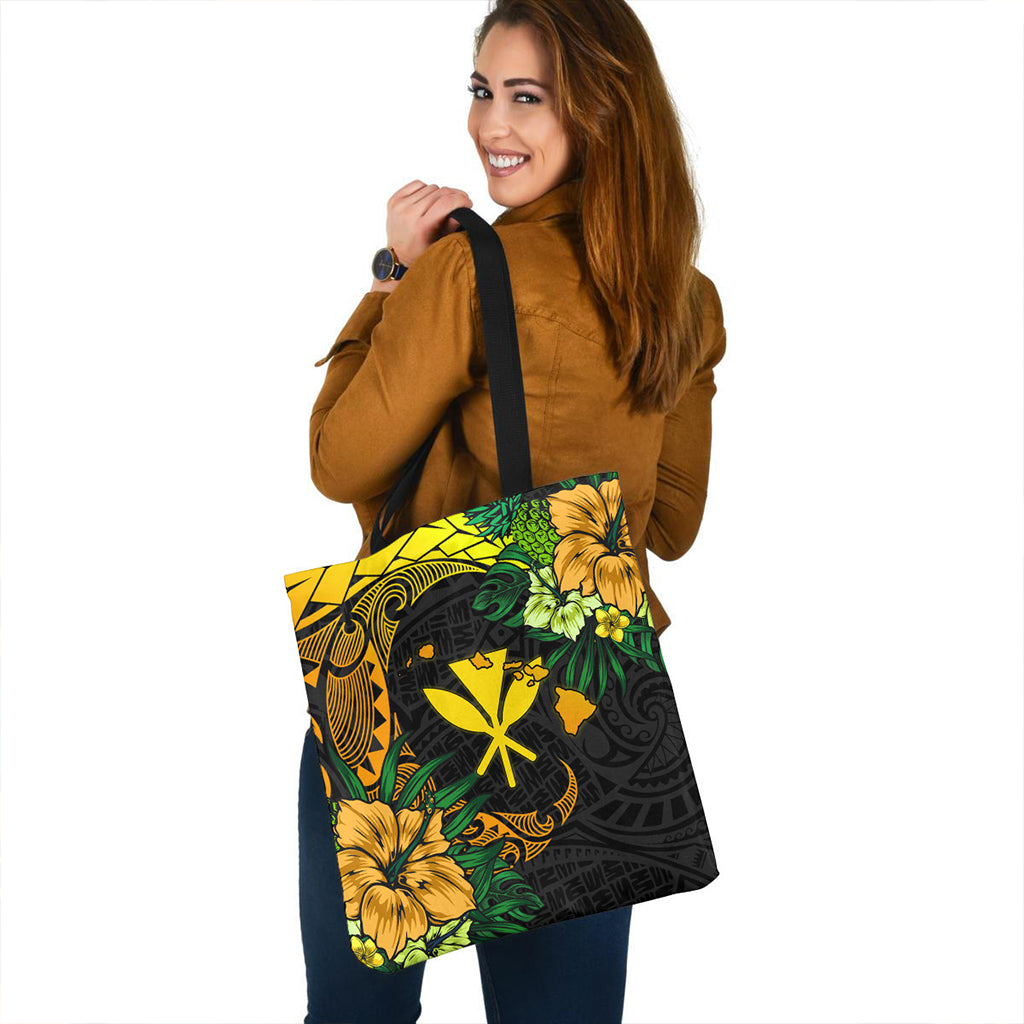 Hawaii Tote Bag Polynesian Turtle Tropical Gardient Yellow