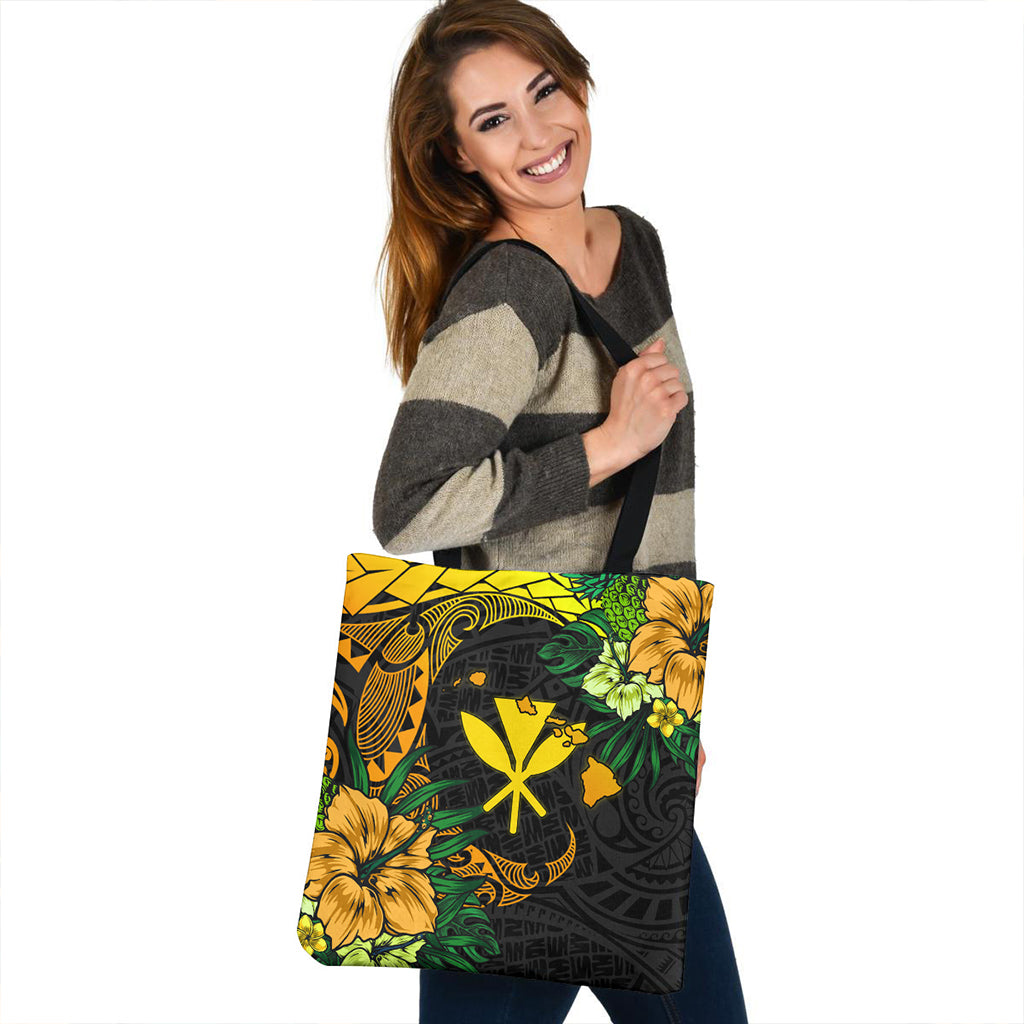 Hawaii Tote Bag Polynesian Turtle Tropical Gardient Yellow