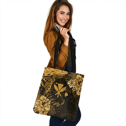 Hawaii Tote Bag Polynesian Turtle Tropical Golden