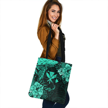 Hawaii Tote Bag Polynesian Turtle Tropical Patina Green