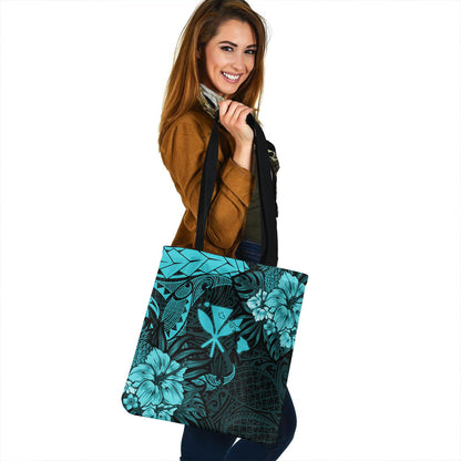 Hawaii Tote Bag Polynesian Turtle Tropical Turquoise