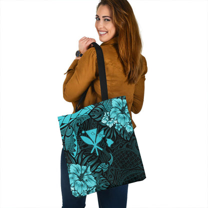 Hawaii Tote Bag Polynesian Turtle Tropical Turquoise