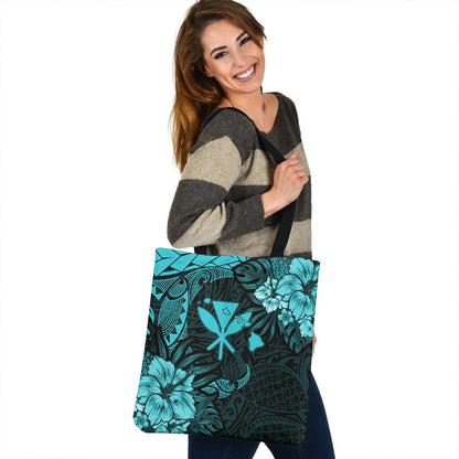 Hawaii Tote Bag Polynesian Turtle Tropical Turquoise