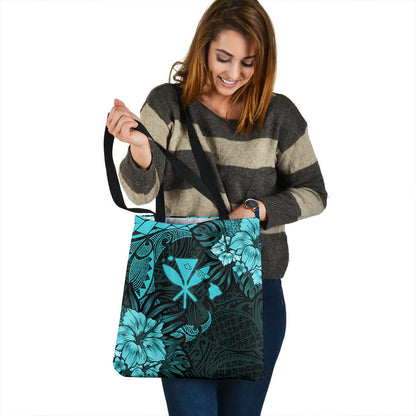 Hawaii Tote Bag Polynesian Turtle Tropical Turquoise