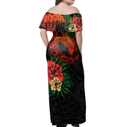 Hawaii Polynesian Turtle Tropical Woman Off Shoulder Long Dress