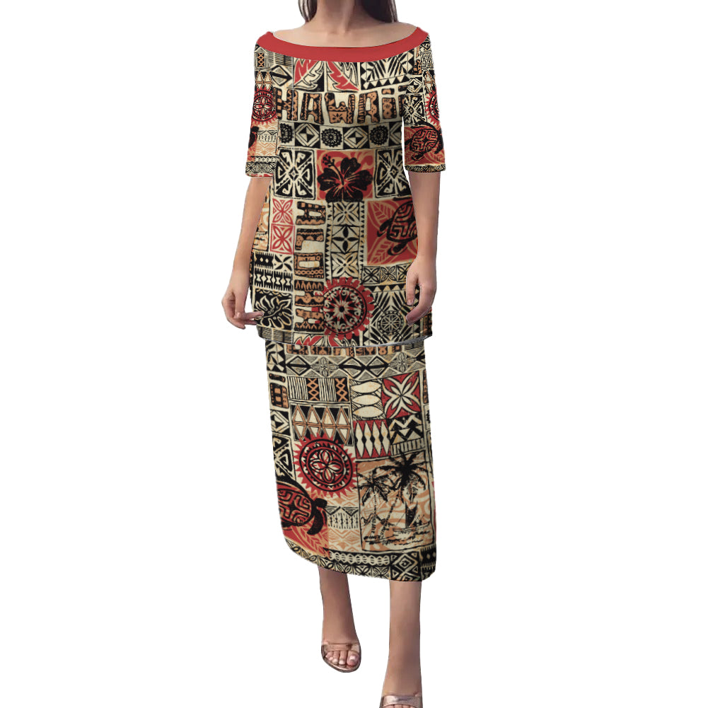 Hawaii Puletasi Hawaiian Style Tribal Fabric Patchwork