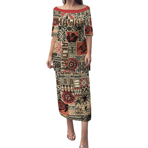 Hawaii Puletasi Hawaiian Style Tribal Fabric Patchwork