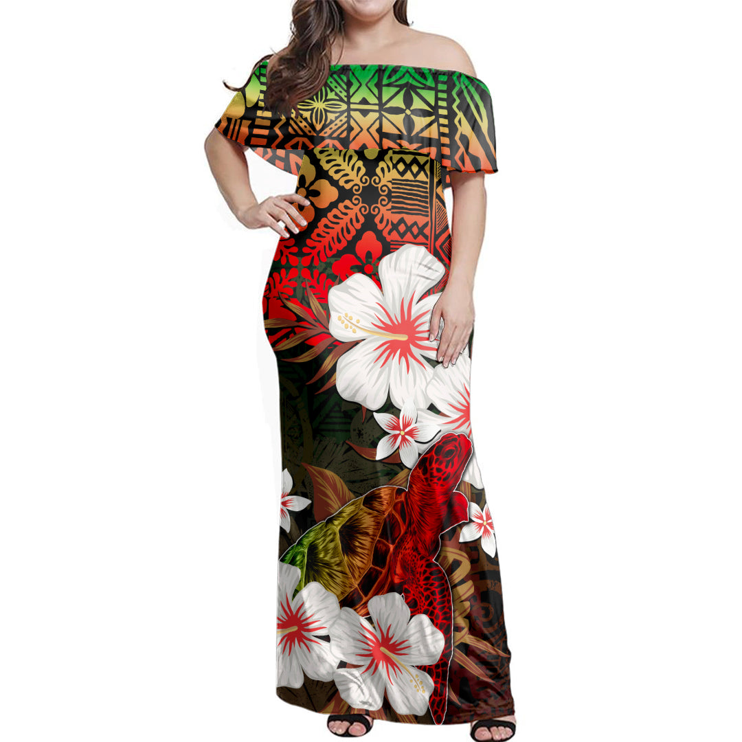 Hawaii Woman Off Shoulder Long Dress Turtle Style