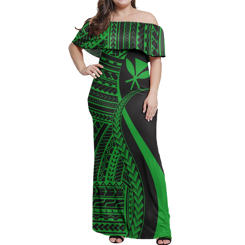 Hawaii Custom Personalised Woman Off Shoulder Long Dress Polynesian Tentacle Tribal Pattern