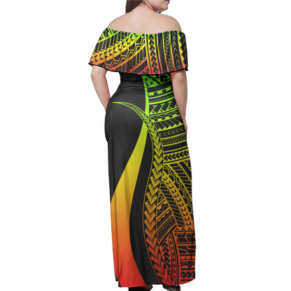 Hawaii Custom Personalised Woman Off Shoulder Long Dress Polynesian Tentacle Tribal Pattern