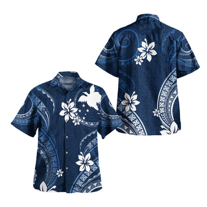 Papua New Guinea Combo Short Sleeve Dress And Shirt White Hibiscus Blue Tribal Pattern