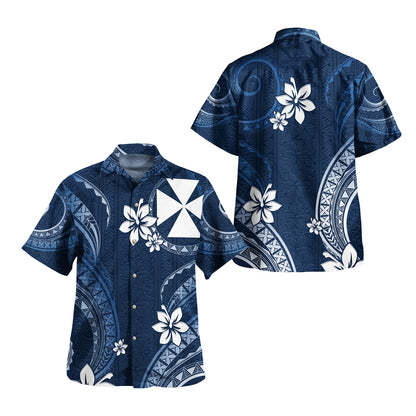 Wallis And Futuna Combo Off Shoulder Long Dress And Shirt White Hibiscus Blue Pattern