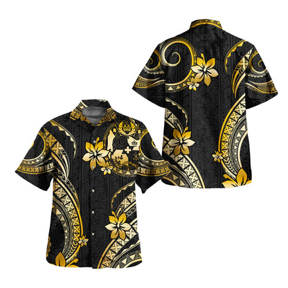 Tonga Combo Off Shoulder Long Dress And Shirt Golden Polynesian Pattern