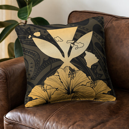 Hawaiian Pillow Cover Kanaka Maoli Hibiscus Polynesian Love Gold