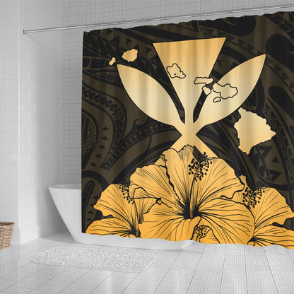 Hawaiian Shower Curtain Kanaka Maoli Hibiscus Polynesian Love Gold