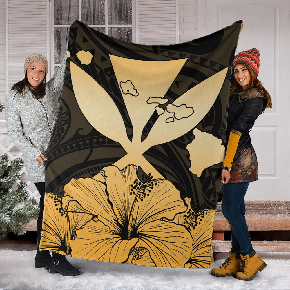 Hawaiian Premium Blanket Kanaka Maoli Hibiscus Polynesian Love Gold