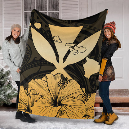 Hawaiian Premium Blanket Kanaka Maoli Hibiscus Polynesian Love Gold