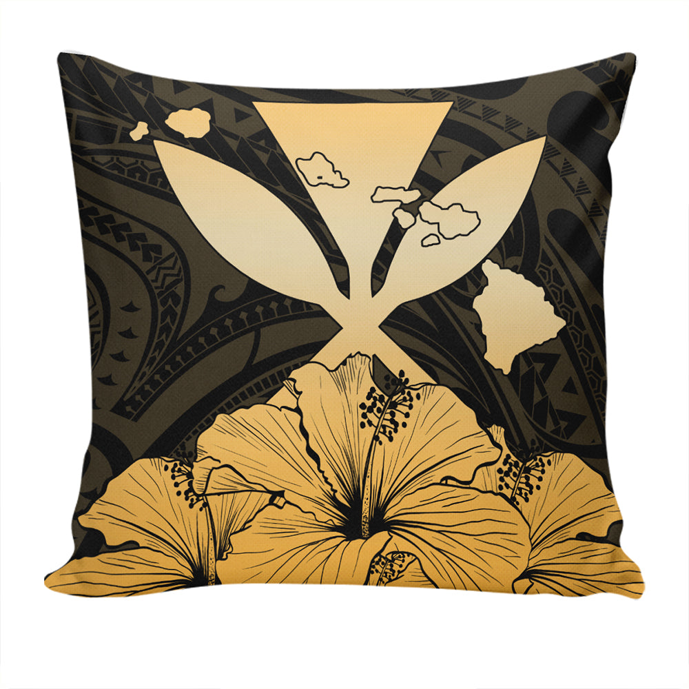Hawaiian Pillow Cover Kanaka Maoli Hibiscus Polynesian Love Gold