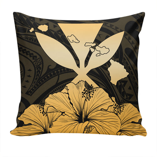 Hawaiian Pillow Cover Kanaka Maoli Hibiscus Polynesian Love Gold