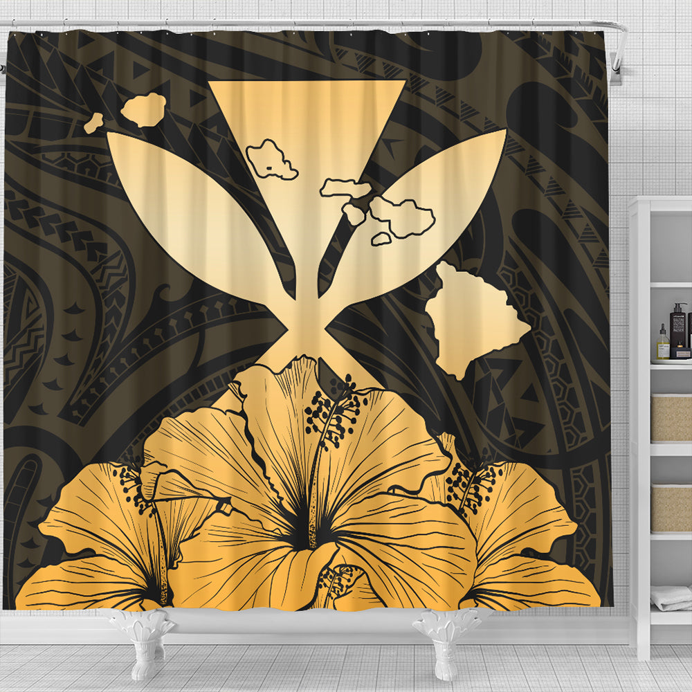 Hawaiian Shower Curtain Kanaka Maoli Hibiscus Polynesian Love Gold