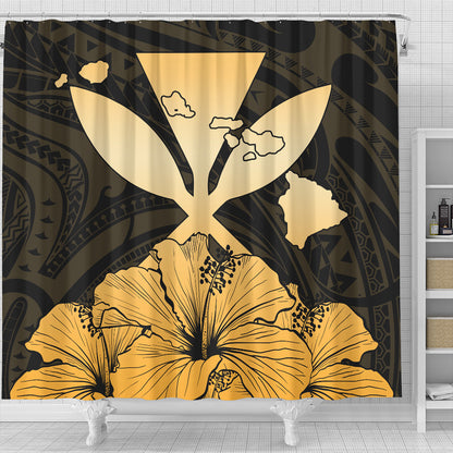 Hawaiian Shower Curtain Kanaka Maoli Hibiscus Polynesian Love Gold