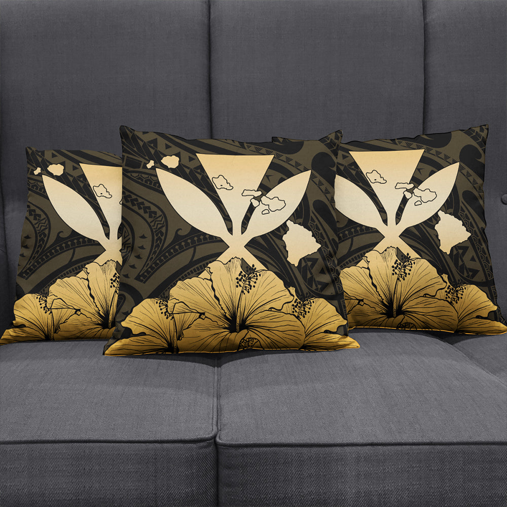 Hawaiian Pillow Cover Kanaka Maoli Hibiscus Polynesian Love Gold
