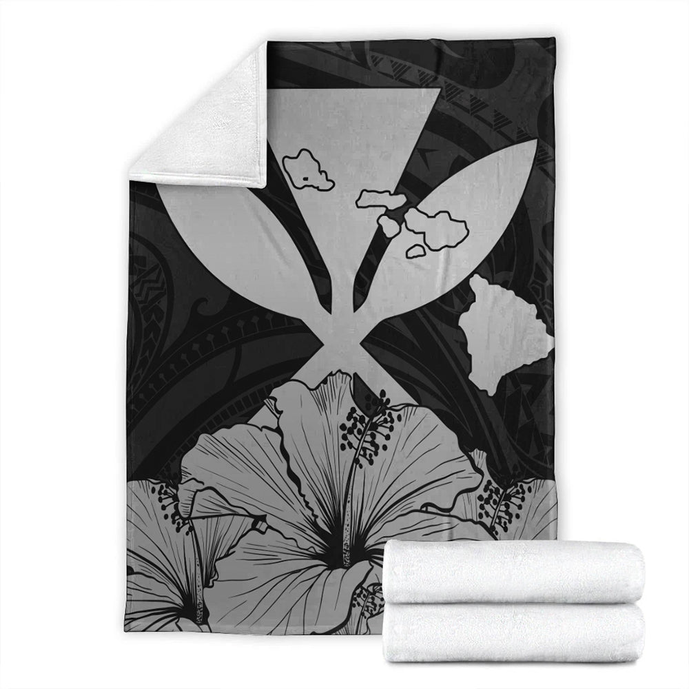 Hawaiian Premium Blanket Kanaka Maoli Hibiscus Polynesian Love Gray