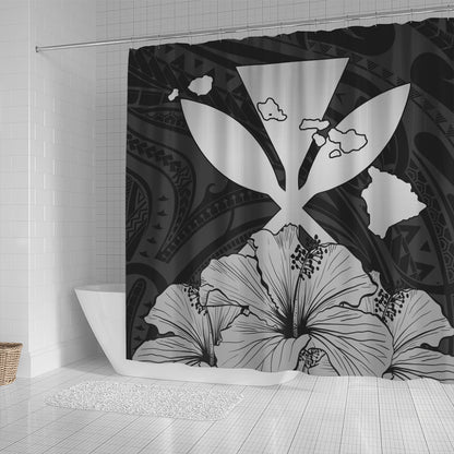 Hawaiian Shower Curtain Kanaka Maoli Hibiscus Polynesian Love Gray