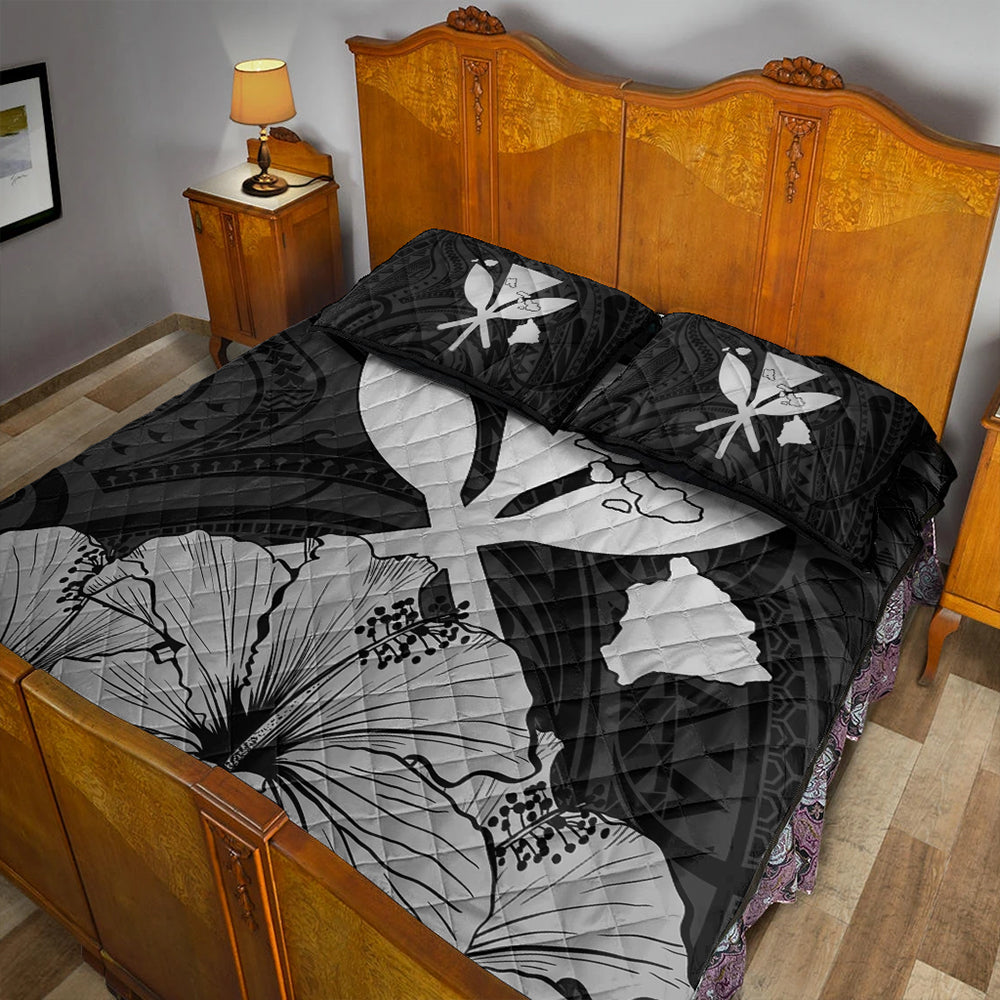 Hawaiian Quilt Bed Set Kanaka Maoli Hibiscus Polynesian Love Gray