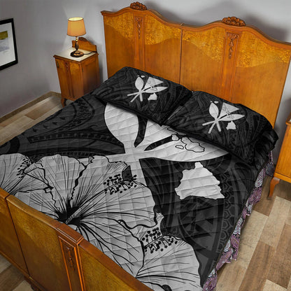Hawaiian Quilt Bed Set Kanaka Maoli Hibiscus Polynesian Love Gray