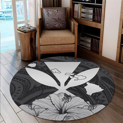 Hawaiian Round Rug Kanaka Maoli Hibiscus Polynesian Love Gray