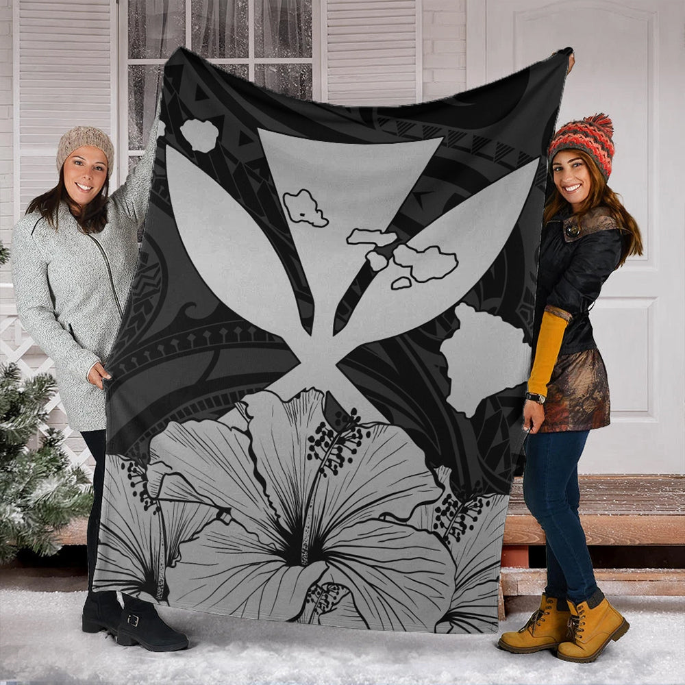 Hawaiian Premium Blanket Kanaka Maoli Hibiscus Polynesian Love Gray