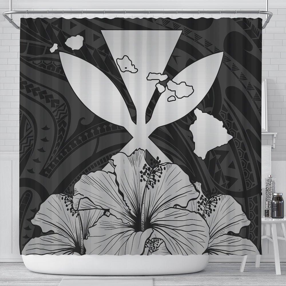 Hawaiian Shower Curtain Kanaka Maoli Hibiscus Polynesian Love Gray