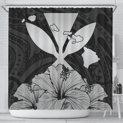 Hawaiian Shower Curtain Kanaka Maoli Hibiscus Polynesian Love Gray