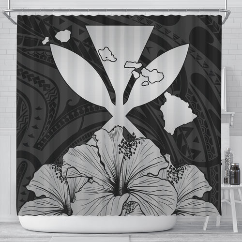 Hawaiian Shower Curtain Kanaka Maoli Hibiscus Polynesian Love Gray