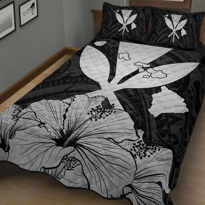 Hawaiian Quilt Bed Set Kanaka Maoli Hibiscus Polynesian Love Gray