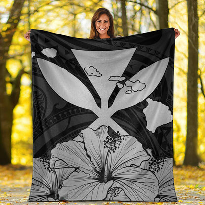 Hawaiian Premium Blanket Kanaka Maoli Hibiscus Polynesian Love Gray