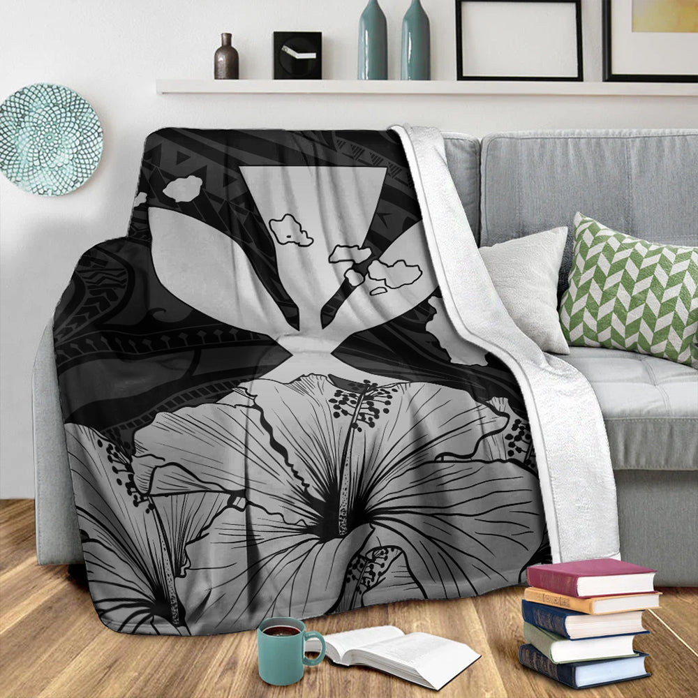 Hawaiian Premium Blanket Kanaka Maoli Hibiscus Polynesian Love Gray