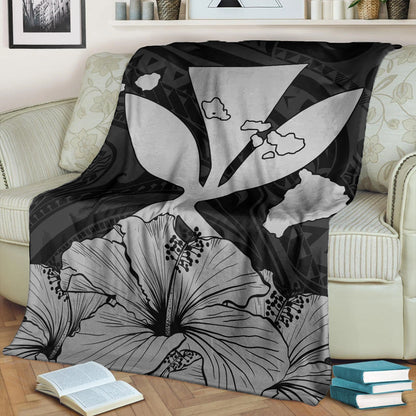 Hawaiian Premium Blanket Kanaka Maoli Hibiscus Polynesian Love Gray