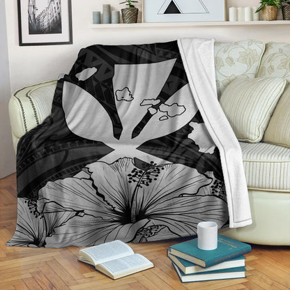 Hawaiian Premium Blanket Kanaka Maoli Hibiscus Polynesian Love Gray