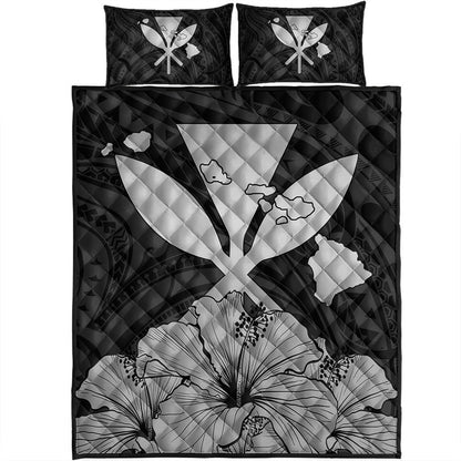 Hawaiian Quilt Bed Set Kanaka Maoli Hibiscus Polynesian Love Gray