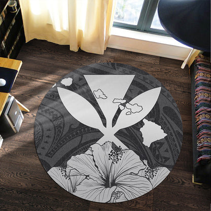 Hawaiian Round Rug Kanaka Maoli Hibiscus Polynesian Love Gray