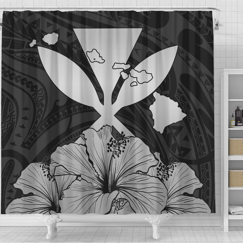 Hawaiian Shower Curtain Kanaka Maoli Hibiscus Polynesian Love Gray