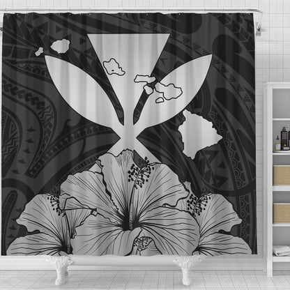 Hawaiian Shower Curtain Kanaka Maoli Hibiscus Polynesian Love Gray
