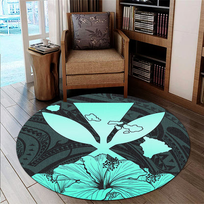 Hawaiian Round Rug Kanaka Maoli Hibiscus Polynesian Love Turquoise